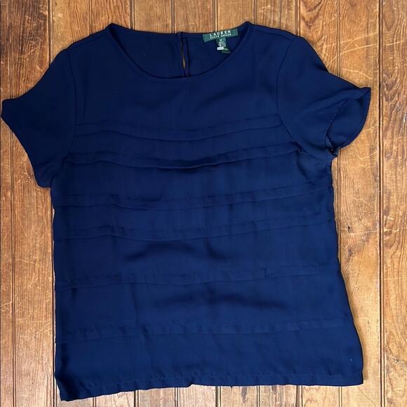 Women’s Ralph Lauren Blue Boxy Pleated Blouse Short Sleeve size medium - Picture 1 of 5